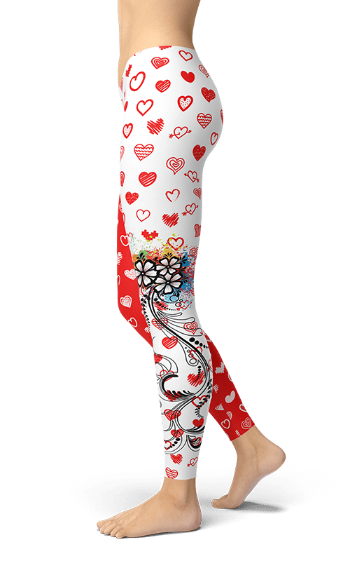 red & white hearts leggings gym yoga fitness athletic wear sports apparel athleisure gear
