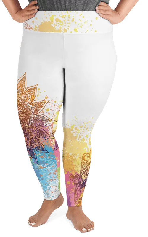 white mandala plus size leggings yoga pants activewear athleisure gym and fitness apparel